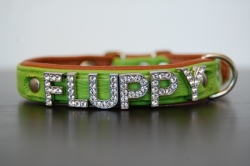 Lederhalsband mit Strassbuchstaben