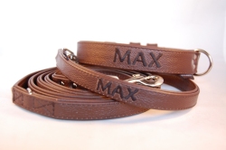 Lederhalsband und Lederleine mit Name