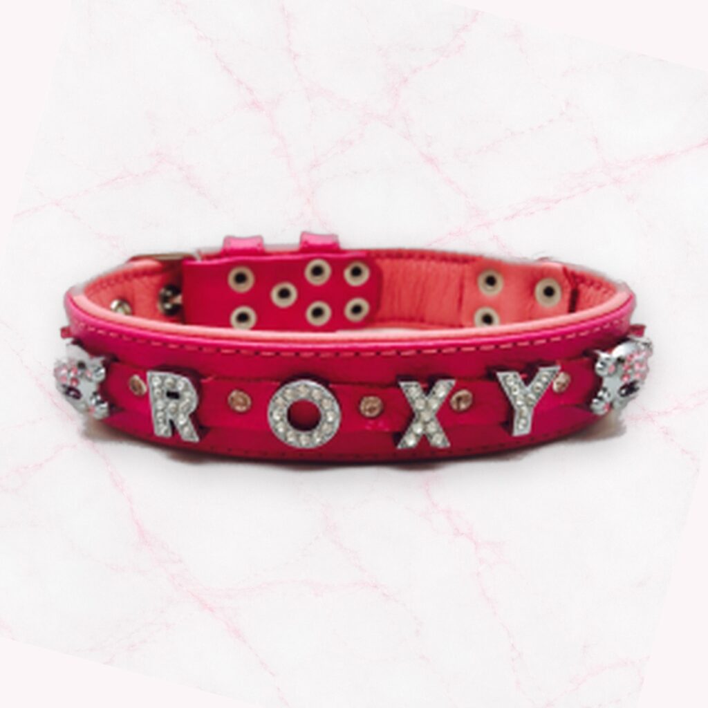 Lederhalsband mit Strassbuchstaben