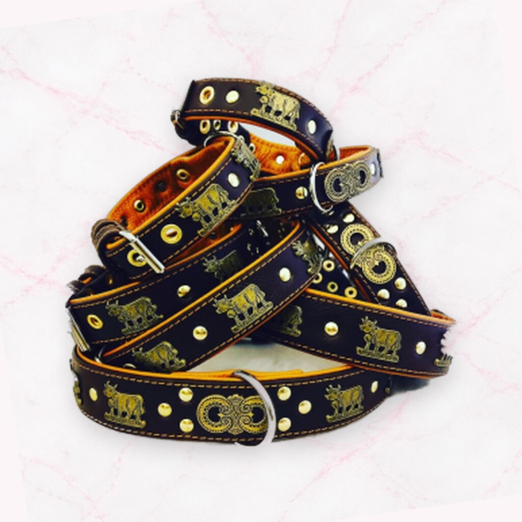 Appenzeller Lederhalsband mocca/altmessing