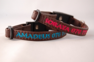 Katzenhalsband Nappaleder mit Bestickung